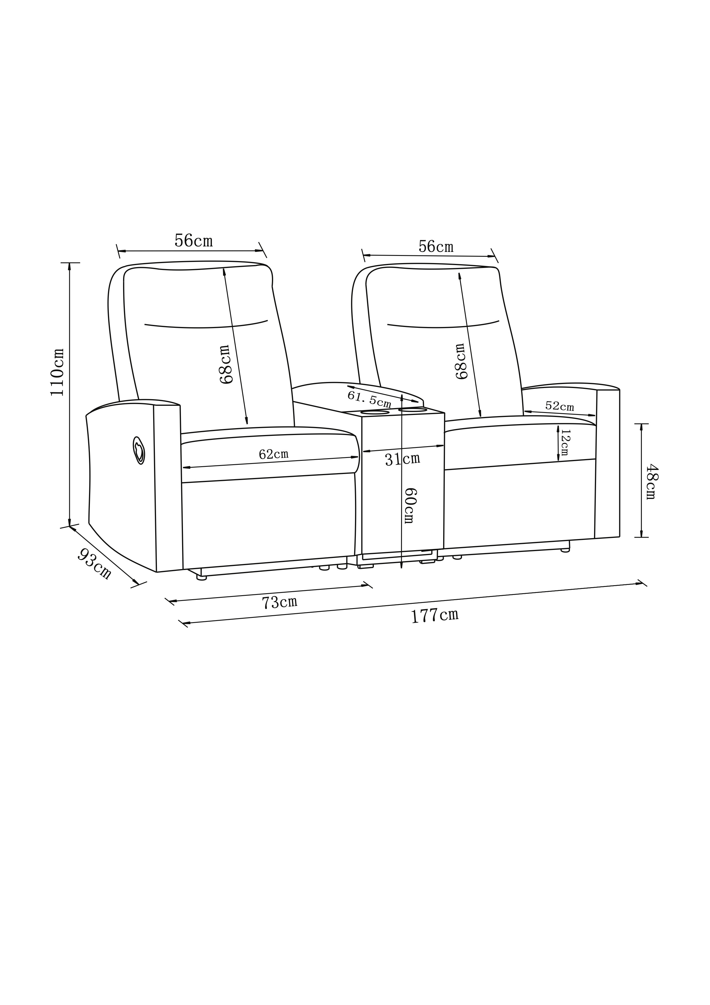 Montana 2 Seat Sofa Set dimensions